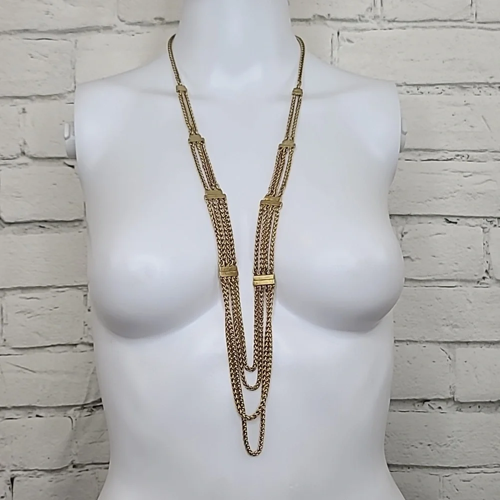 Lucky Brand Semi Precious Accents Gold Toned Multi Layered Chain Necklace NWT